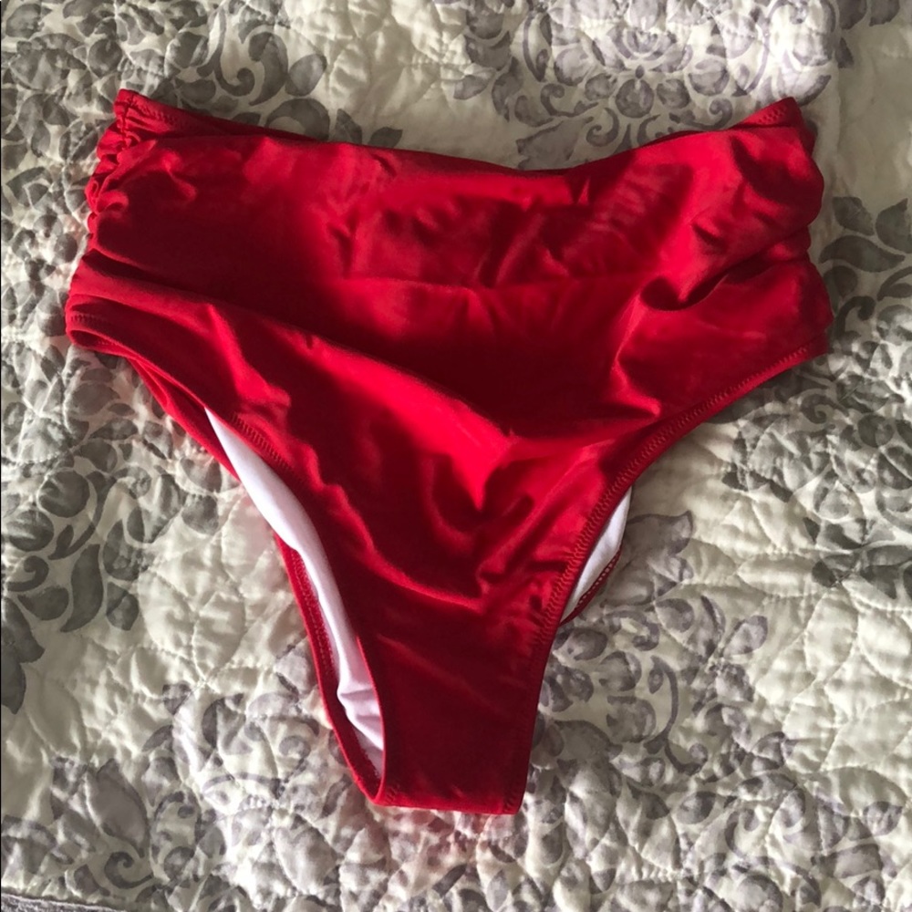 High waisted red bikini bottoms